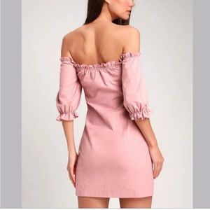 Lulus See Ya Later Off the Shoulder Lace Up Dress Pink size S